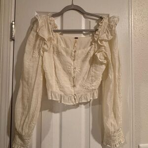Free People Cream Ruffled Blouse